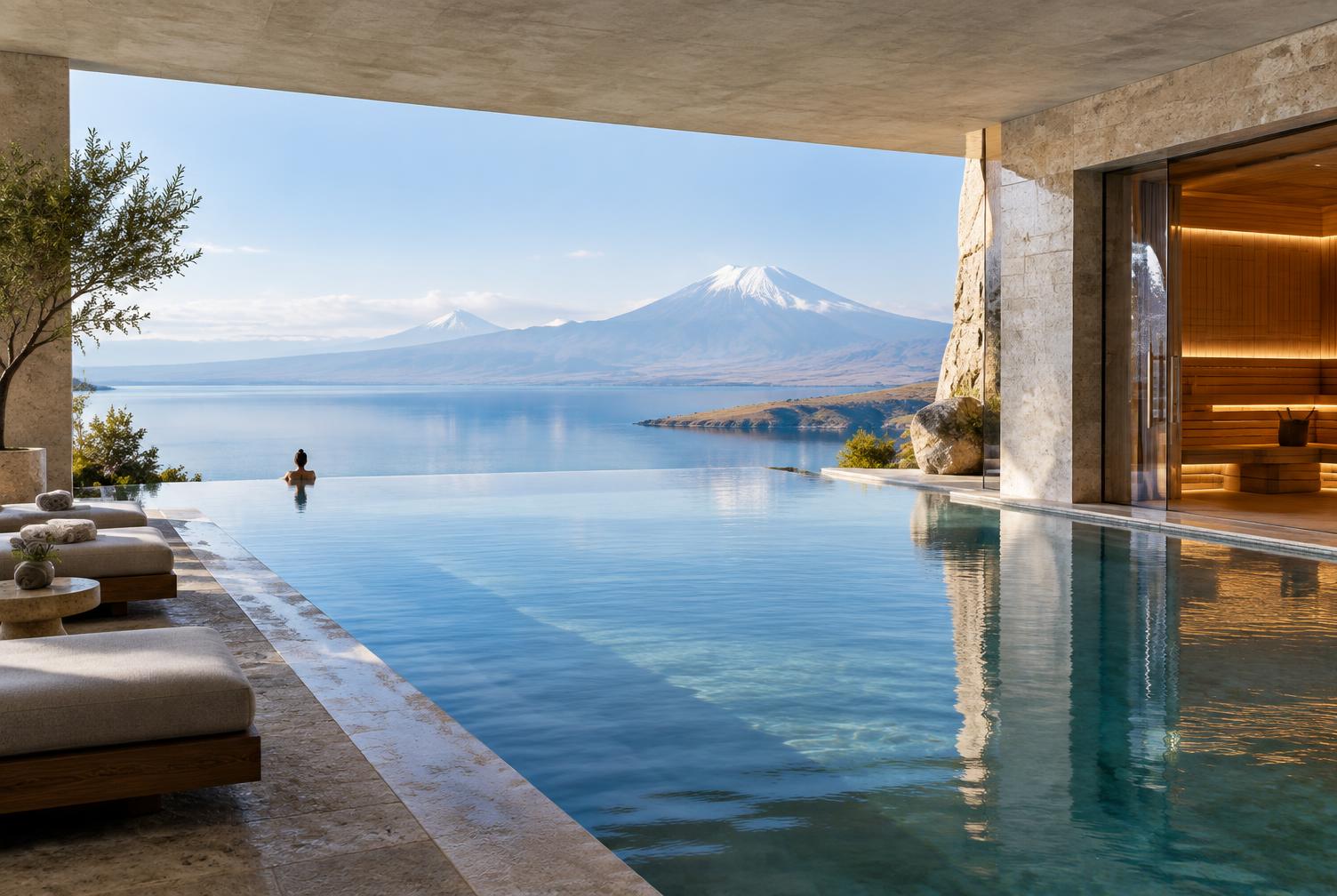 Serene spa pool overlooking Lake Sevan